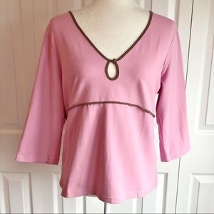 NWT Babystyle Maternity Pink & Brown Tulip Empire Waist 3/4 Sleeve Top XL